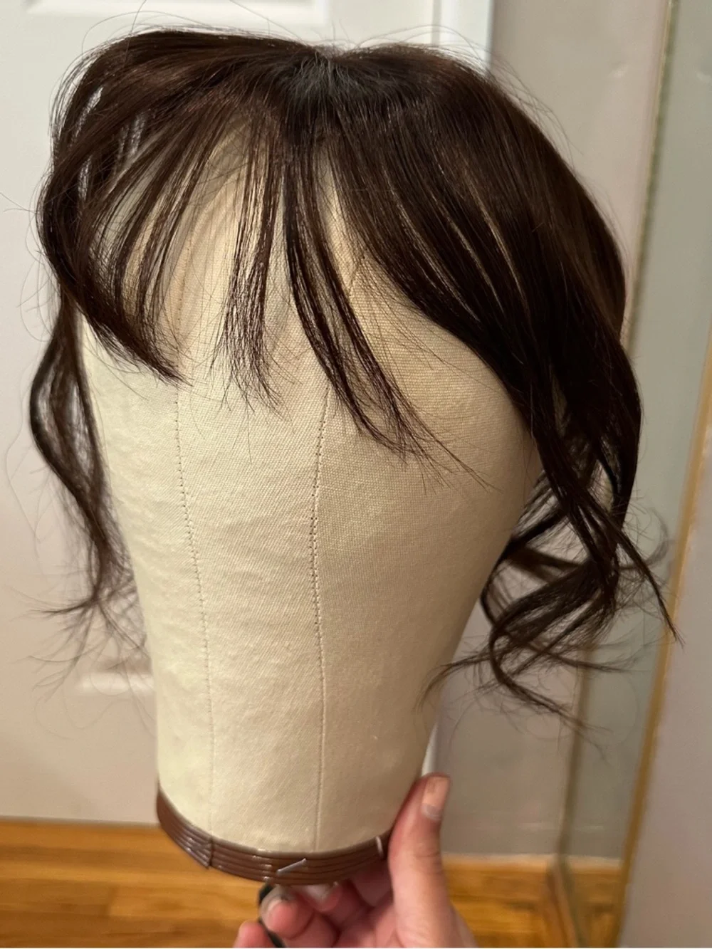 11” Dark Brown Human Hair Topper with Bangs Hair Extensions #TF4‎